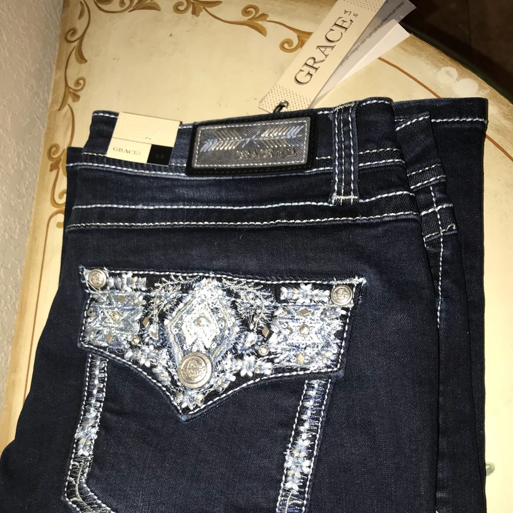 NWT 32 Grace in LA Blue Stitch Jeans